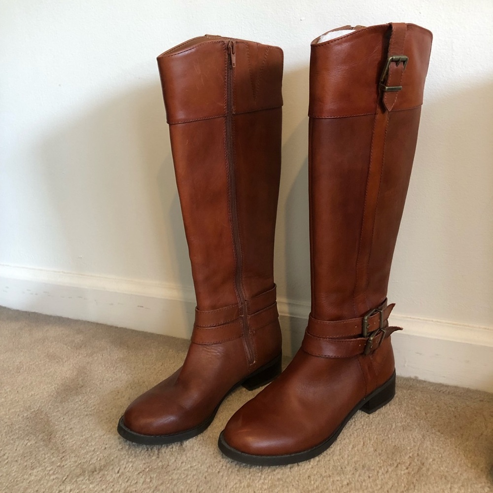 INC cognac brown block heel riding boot